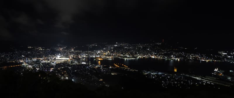 City lights of Nagasaki at night seen from a high viewpoint